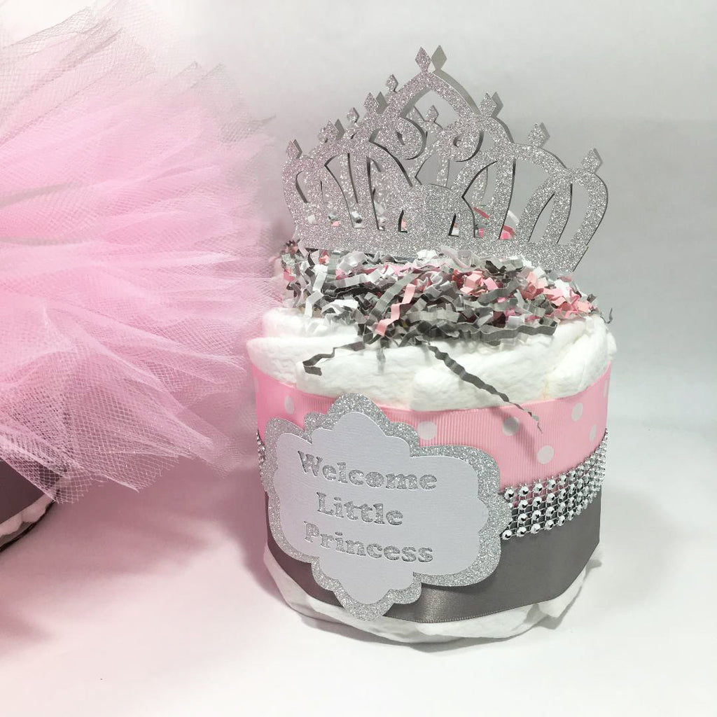 Princess Tutu Diaper Cake Set - Pink, Silver