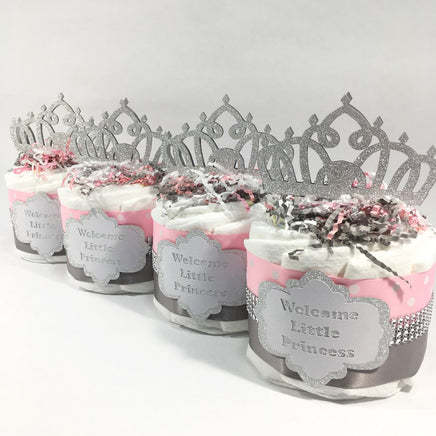 Pink & Silver Princess Mini Diaper Cakes