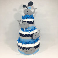 Navy, Light Blue, & Gray Whale Diaper Cake
