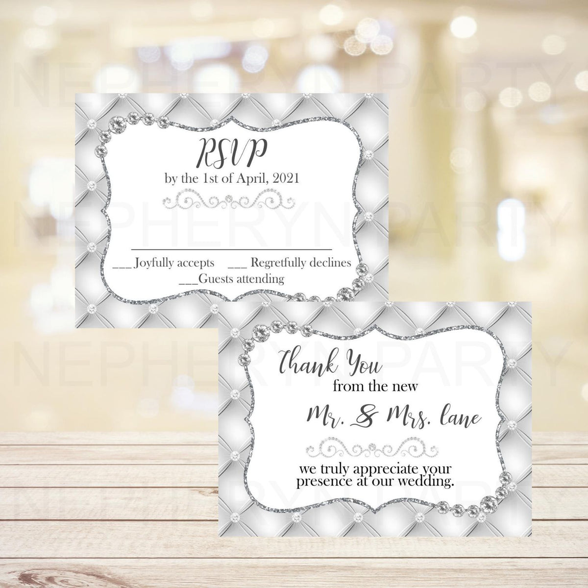 White Diamonds Wedding RSVP Cards & Thank You Notes