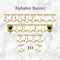 Graduation Alphabet Banner, White & Gold