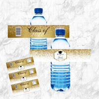 Graduation Water Bottle Labels, White & Gold