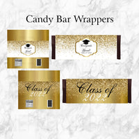 White & Gold Graduation Candy Bar Wrappers