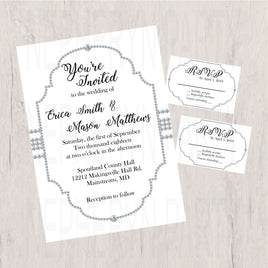 White and Silver Diamond Wedding Invite Set