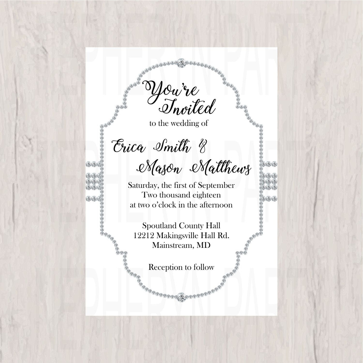 White and Silver Diamond Wedding Invitation