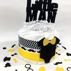 Black & Yellow Little Man Diaper Cake Centerpiece