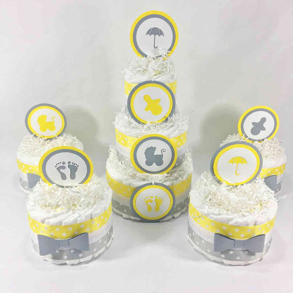 Yellow & Gray Gender Neutral Diaper Cake Set